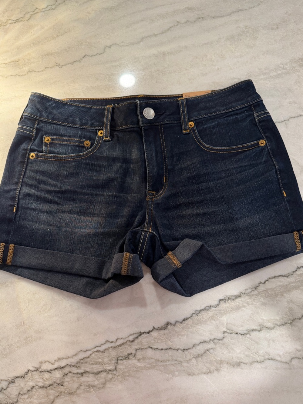 American Eagle Outfitters Dark Indigo Rolled Hem Jean Shorts